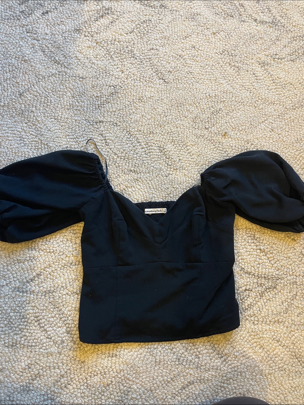 Black Puff-Sleeve Sweetheart Crop Top by Abercrombie